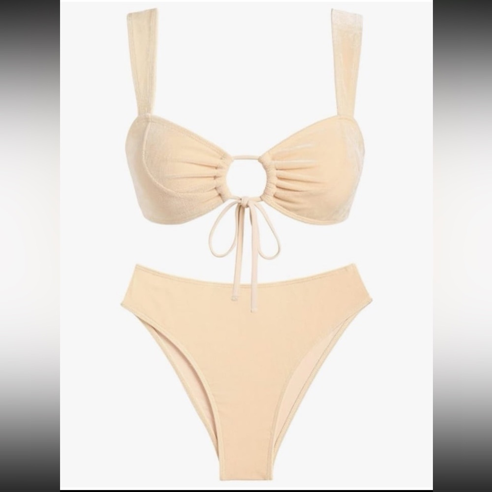 Apricot Terry Cloth Ruched Halter Cheeky Bikini UPF 15 Women’s Size M